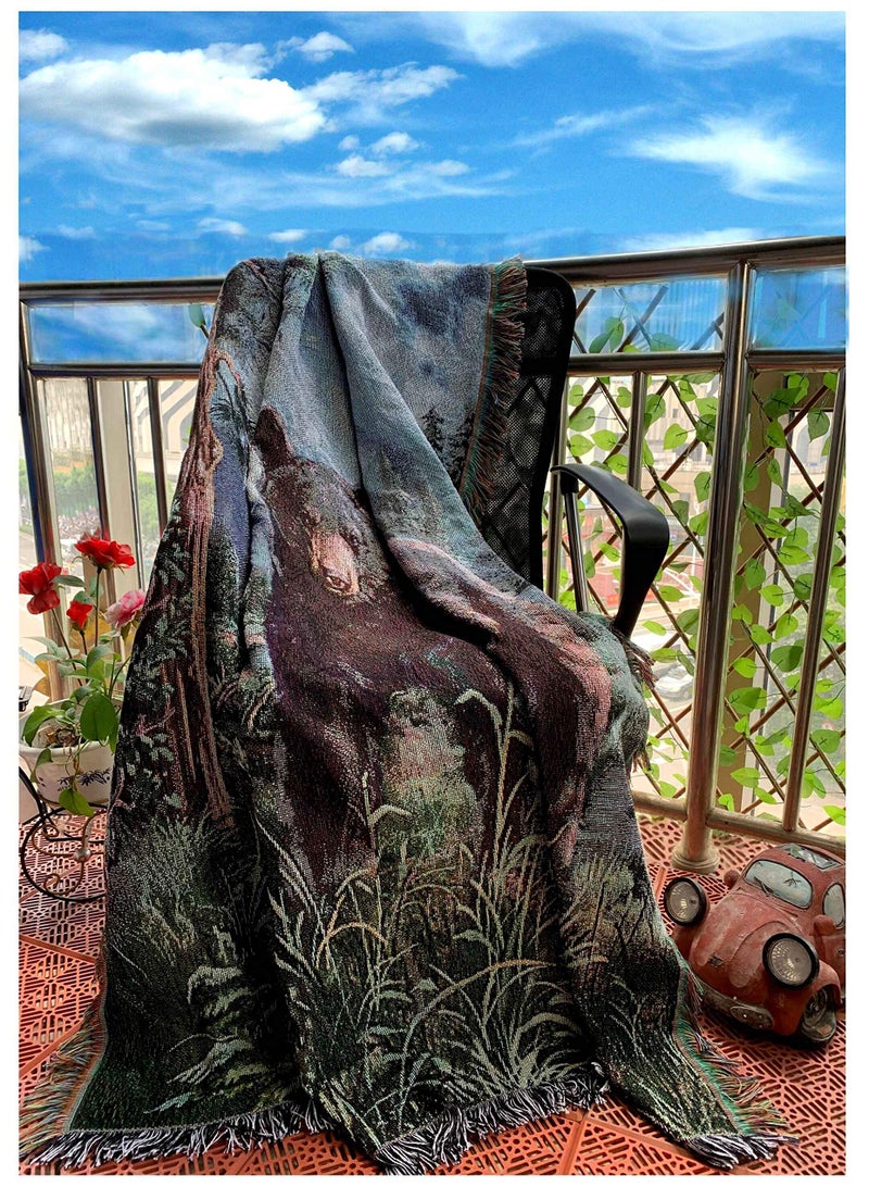 EZ.enjoy Bear Lodge Woven Tapestry Throw Blanket with Fringe Wall Hanging Art Handicrafts Jacquard Multipurpose Soft Travel Mat Outdoor with Fringe Tassels 50 X 60 Inches - Image 5